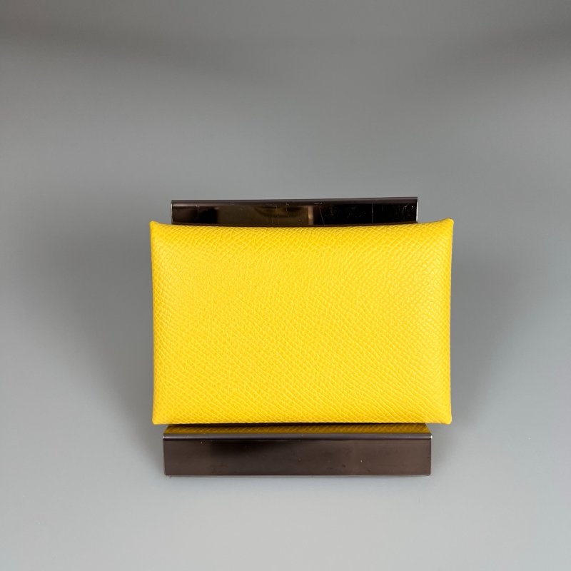 HERMES U刻 黃CALVI卡包-1