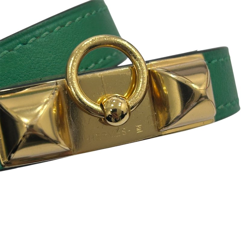 HERMES COLLIER DE CHIEN 手環 金色金屬 / 綠色皮革-1