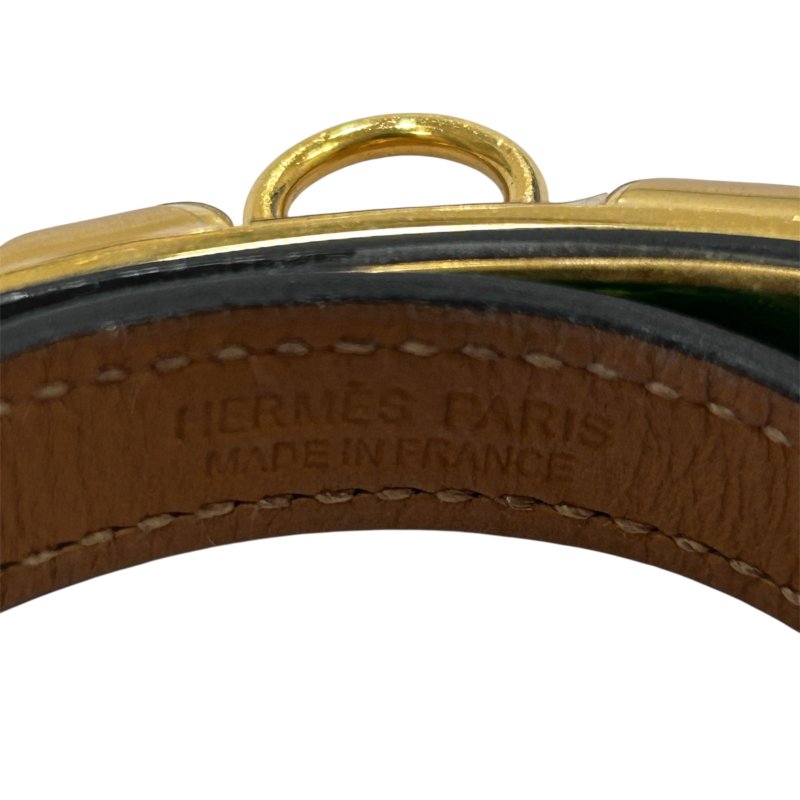 HERMES COLLIER DE CHIEN 手環 金色金屬 / 綠色皮革-4