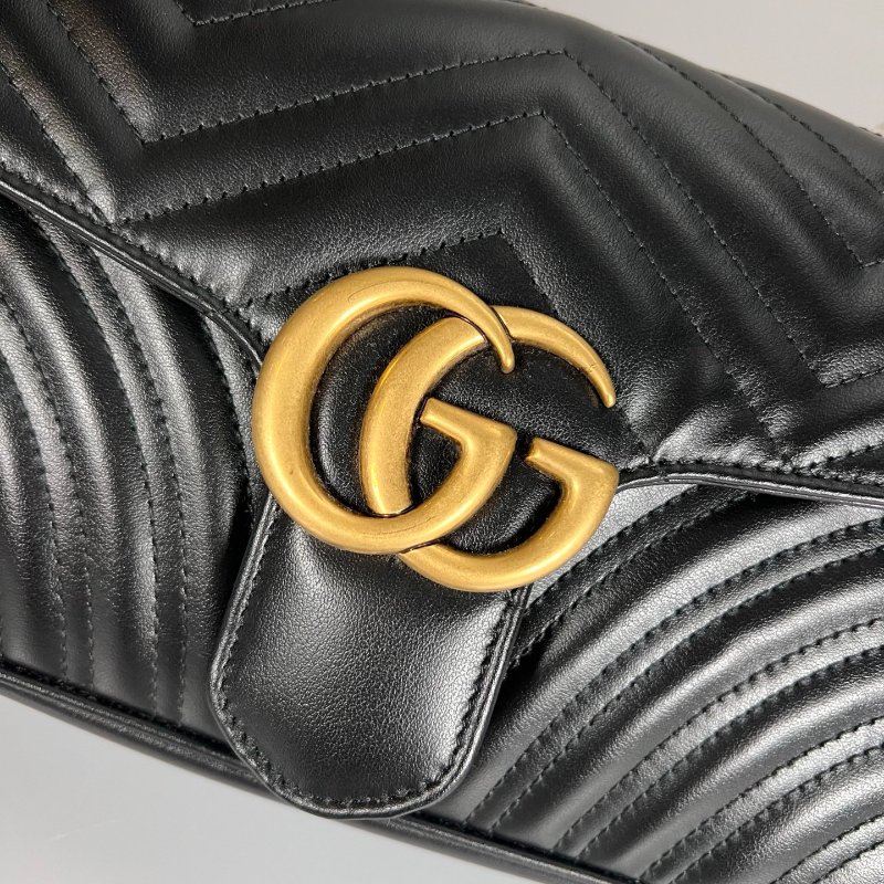 全新品 GUCCI 663497 黑金MARMONT掀蓋包26CM-7