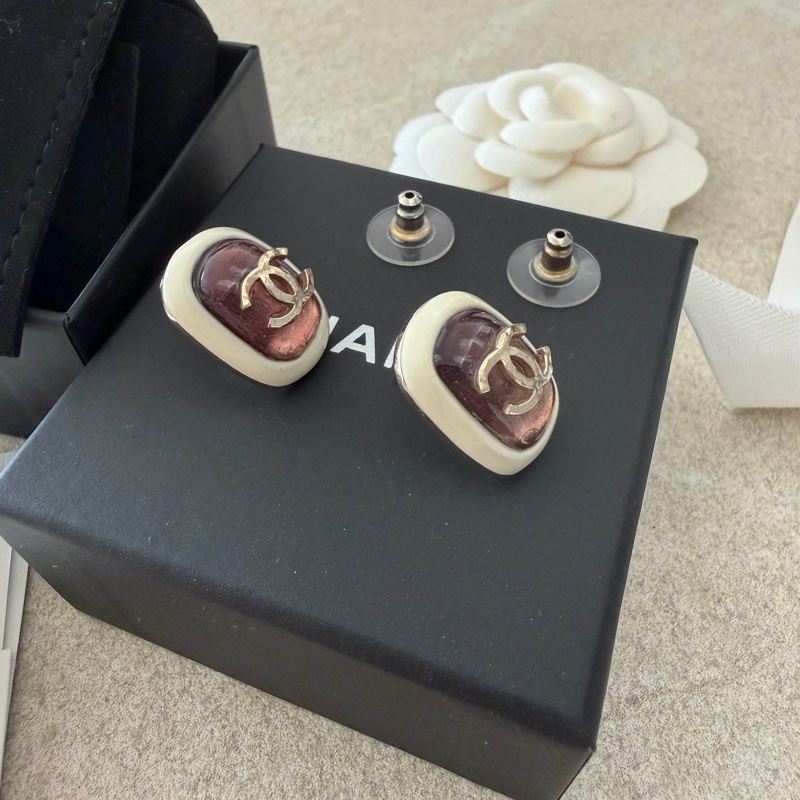 Chanel 琺瑯耳環 logo 耳環 耳針式-5