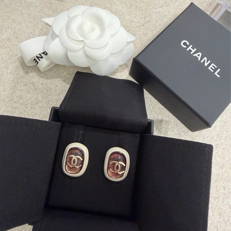 Chanel 琺瑯耳環 logo 耳環 耳針式-19