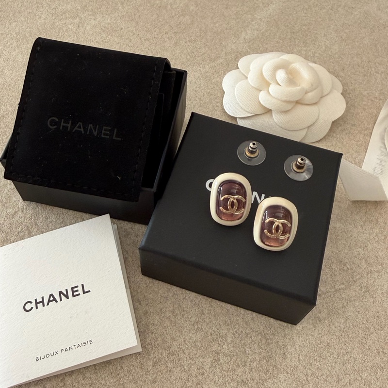 Chanel 琺瑯耳環 logo 耳環 耳針式-23