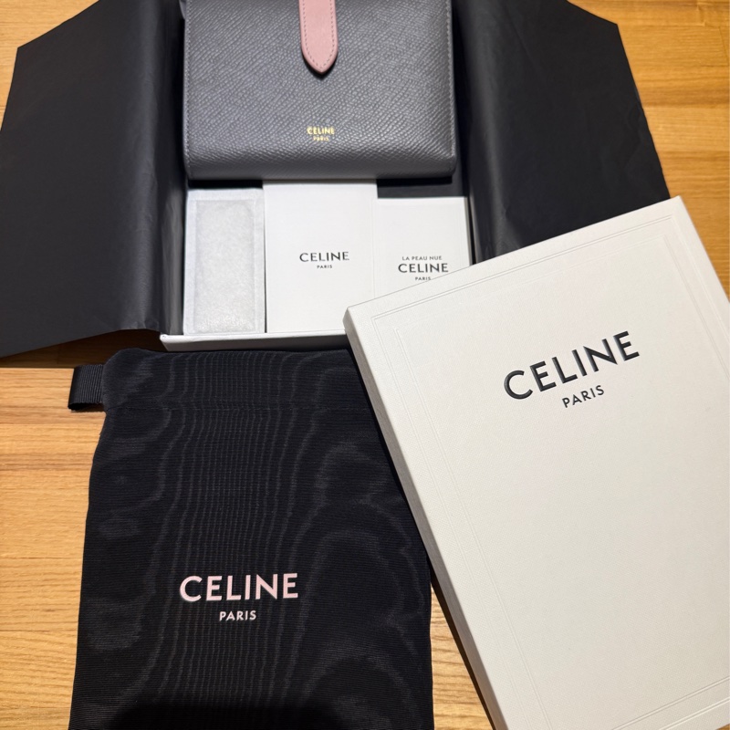 CELINE 拼色中夾卡其灰粉色-19