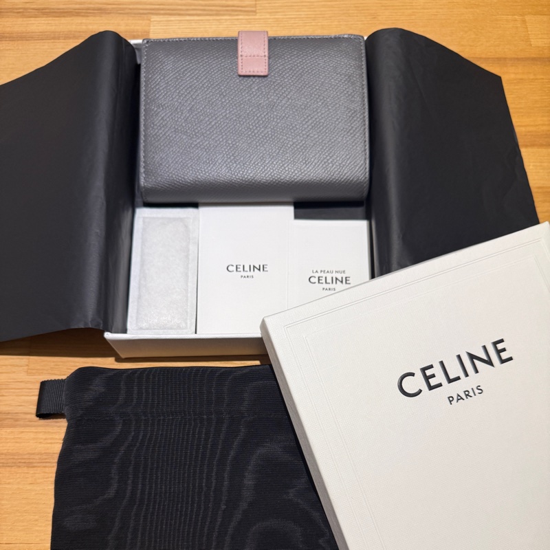 CELINE 拼色中夾卡其灰粉色-4