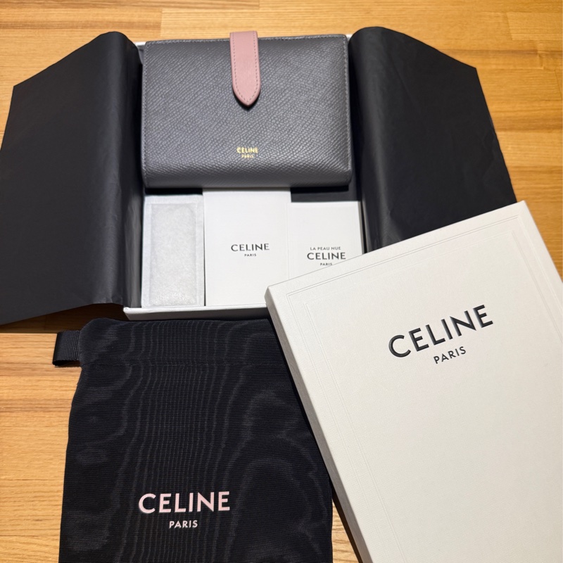 CELINE 拼色中夾卡其灰粉色-5