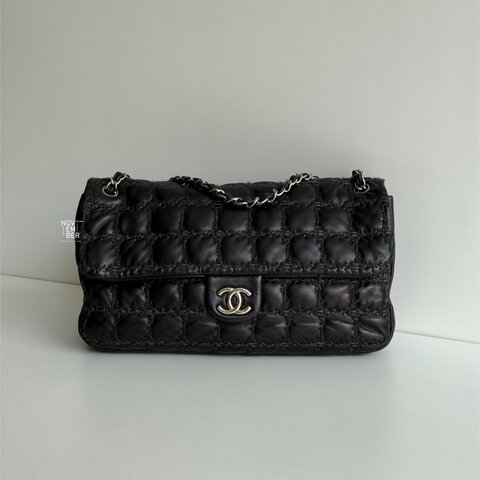 95新🖤 保卡款 Chanel 香奈兒 菱格紋黑色銀釦