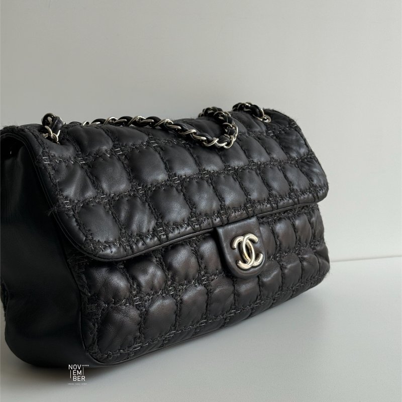 95新🖤 保卡款 Chanel 香奈兒 菱格紋黑色銀釦-1