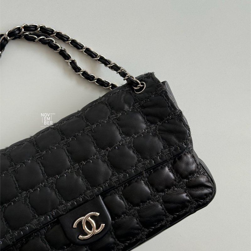 95新🖤 保卡款 Chanel 香奈兒 菱格紋黑色銀釦-4