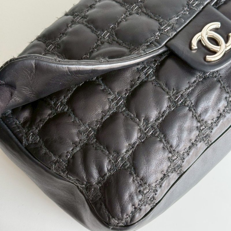 95新🖤 保卡款 Chanel 香奈兒 菱格紋黑色銀釦-6