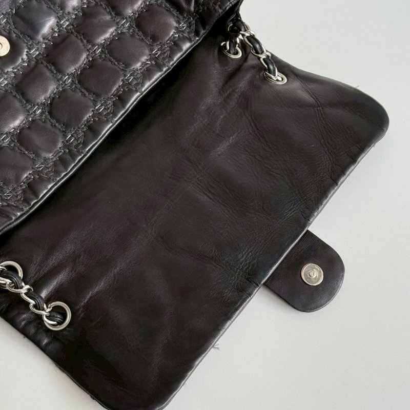 95新🖤 保卡款 Chanel 香奈兒 菱格紋黑色銀釦-10