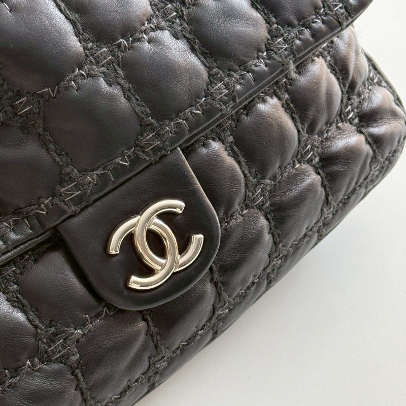 95新🖤 保卡款 Chanel 香奈兒 菱格紋黑色銀釦-12