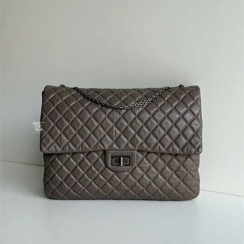 95新🩶 保卡款 Chanel 香奈兒 2.55機場包 灰色銀釦