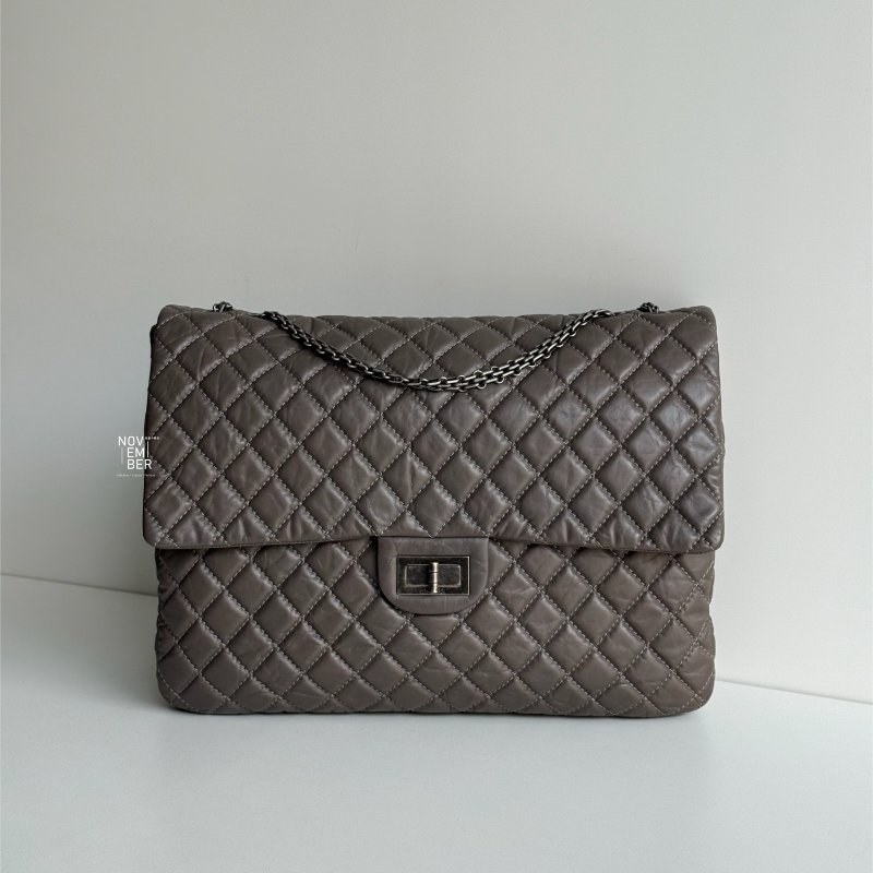 95新🩶 保卡款 Chanel 香奈兒 2.55機場包 灰色銀釦-0