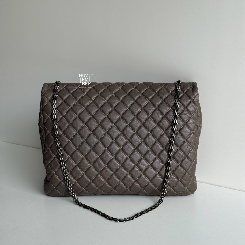 95新🩶 保卡款 Chanel 香奈兒 2.55機場包 灰色銀釦-5