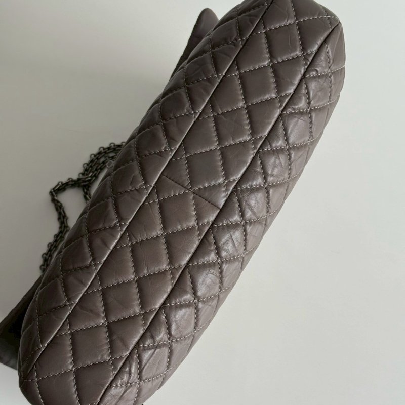 95新🩶 保卡款 Chanel 香奈兒 2.55機場包 灰色銀釦-8