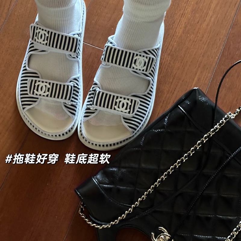 Chanel 經典涼鞋/黑白條紋 魔鬼氈 ⭐️全新-1
