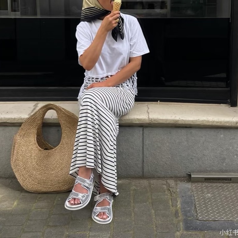 Chanel 經典涼鞋/黑白條紋 魔鬼氈 ⭐️全新-3