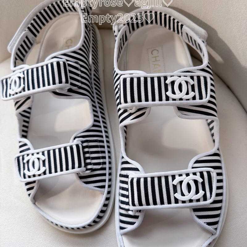 Chanel 經典涼鞋/黑白條紋 魔鬼氈 ⭐️全新-6