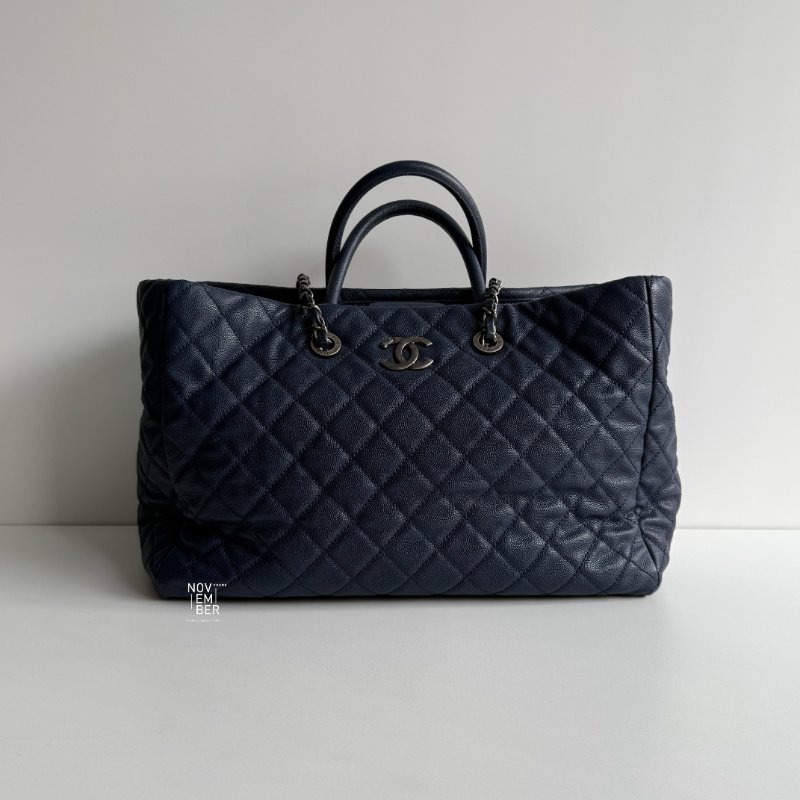 95新💙 保卡款 Chanel 香奈兒 托特包深藍色銀釦-0