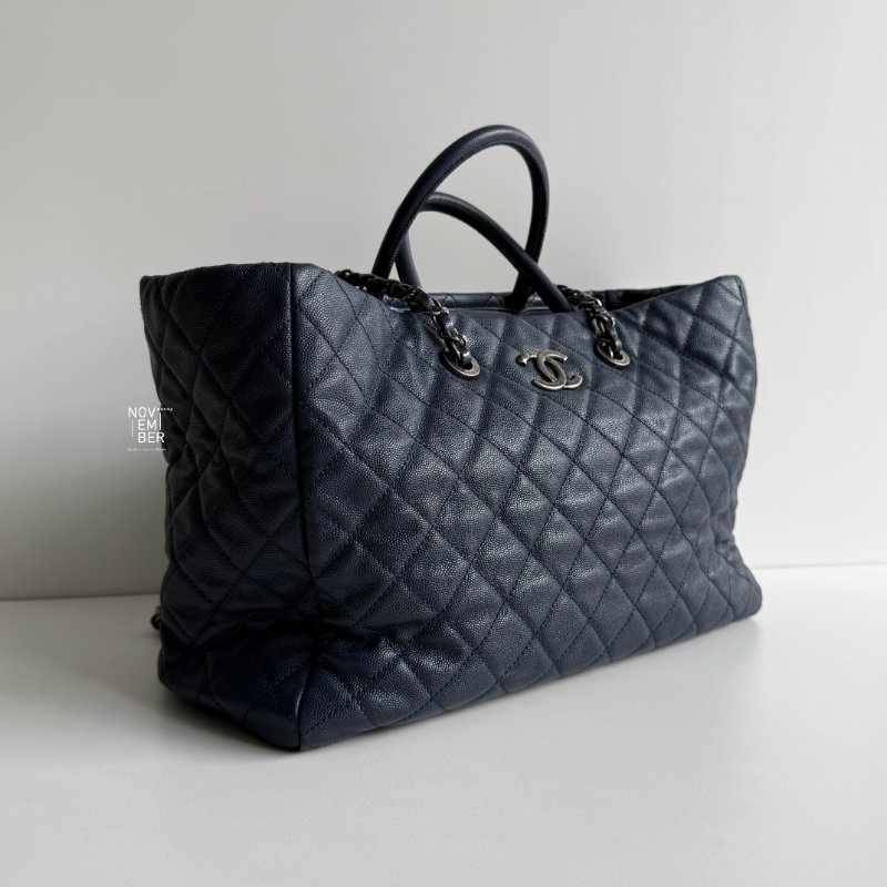 95新💙 保卡款 Chanel 香奈兒 托特包深藍色銀釦-1