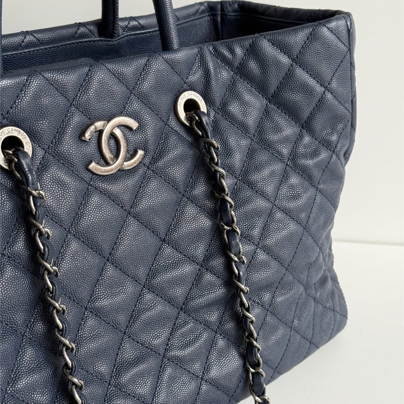 95新💙 保卡款 Chanel 香奈兒 托特包深藍色銀釦-2