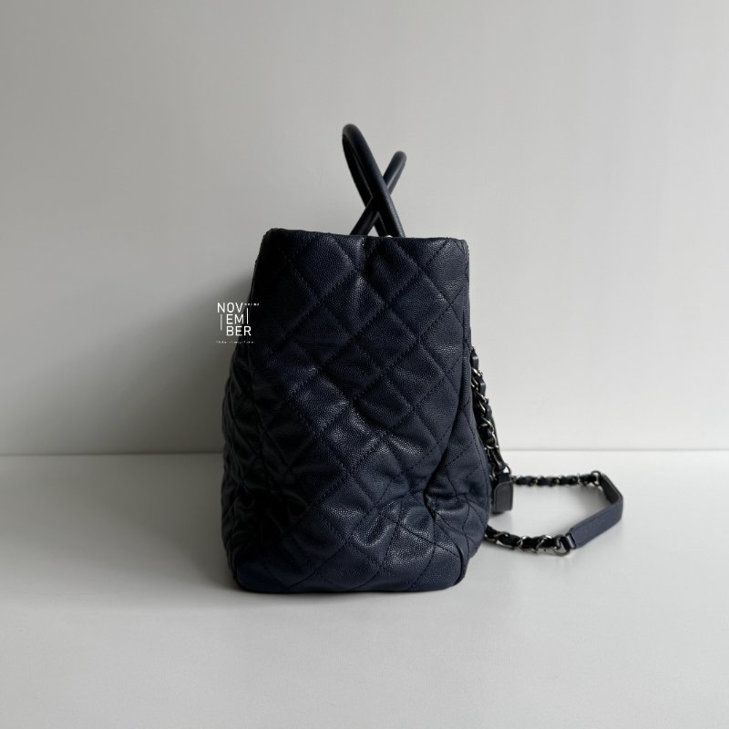 95新💙 保卡款 Chanel 香奈兒 托特包深藍色銀釦-3