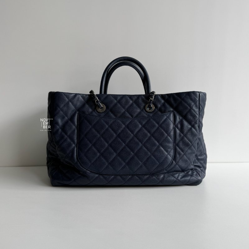 95新💙 保卡款 Chanel 香奈兒 托特包深藍色銀釦-5