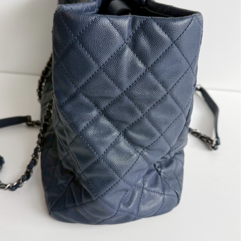 95新💙 保卡款 Chanel 香奈兒 托特包深藍色銀釦-8