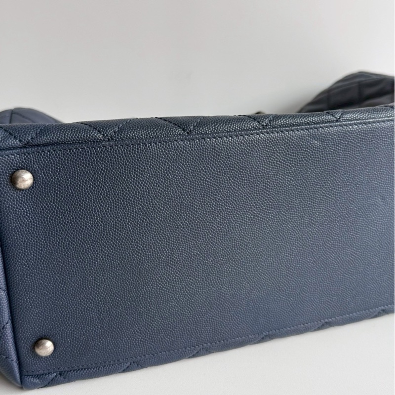 95新💙 保卡款 Chanel 香奈兒 托特包深藍色銀釦-9