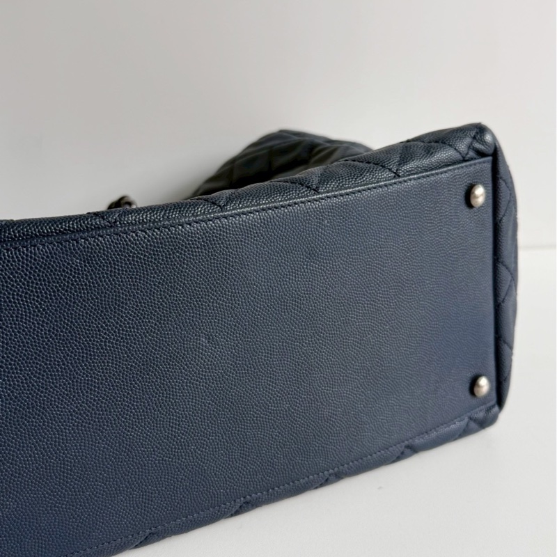 95新💙 保卡款 Chanel 香奈兒 托特包深藍色銀釦-10