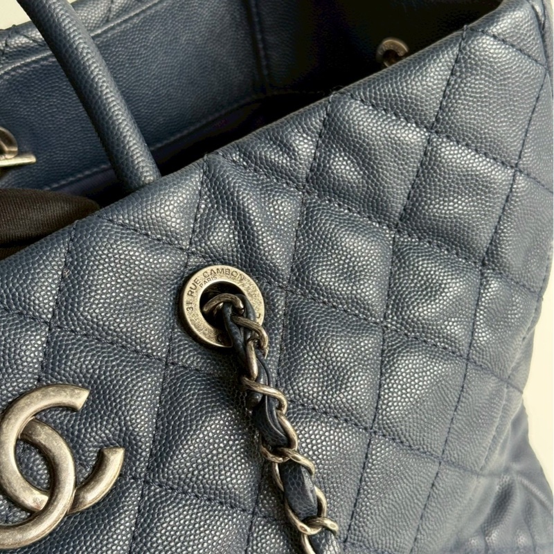 95新💙 保卡款 Chanel 香奈兒 托特包深藍色銀釦-11