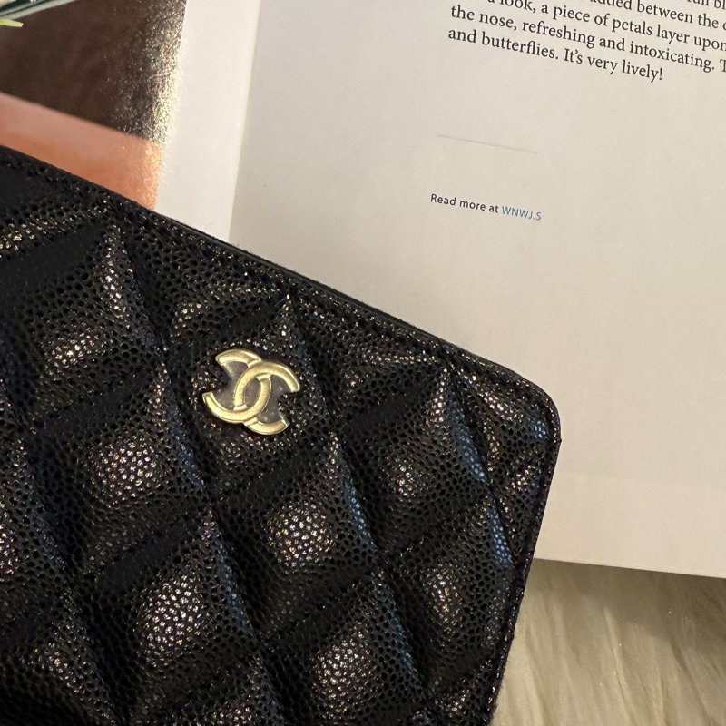 全新 香奈兒 黑淡金拉鍊卡包-2