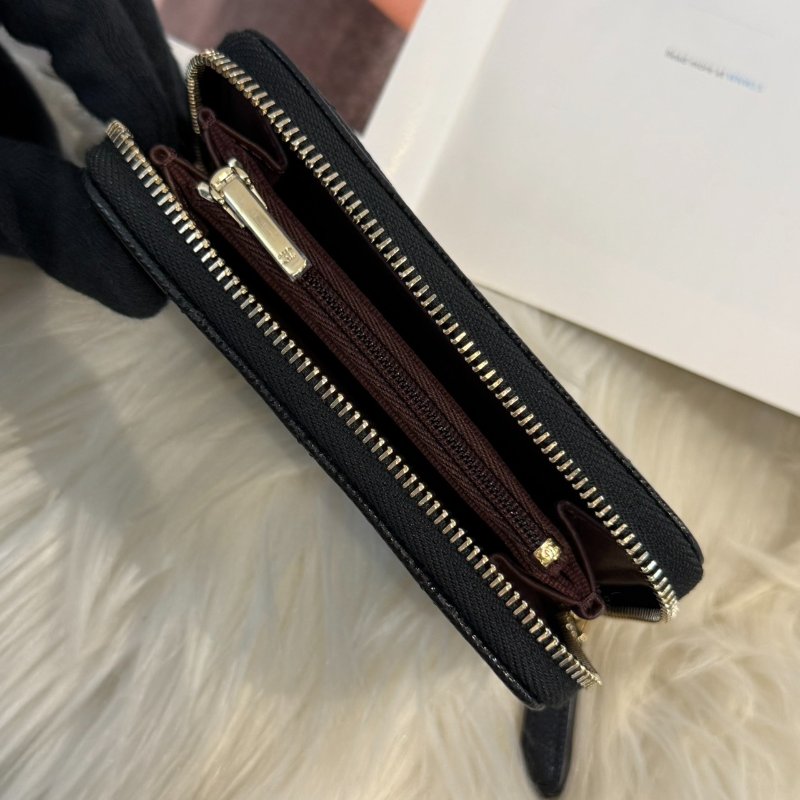 全新 香奈兒 黑淡金拉鍊卡包-3