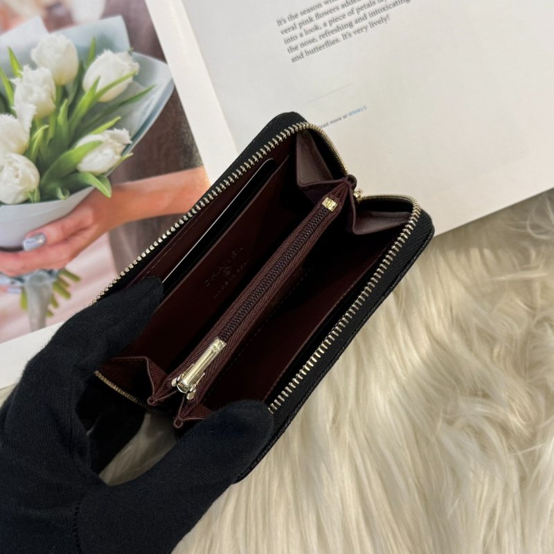 全新 香奈兒 黑淡金拉鍊卡包-4