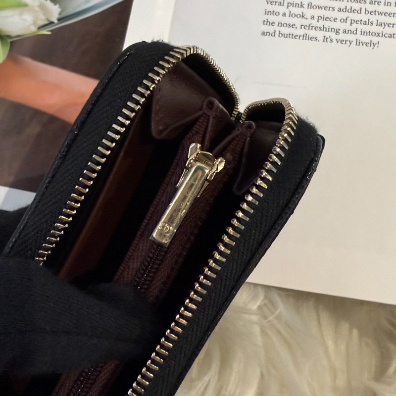 全新 香奈兒 黑淡金拉鍊卡包-5