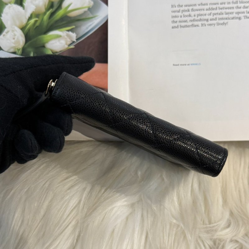 全新 香奈兒 黑淡金拉鍊卡包-6