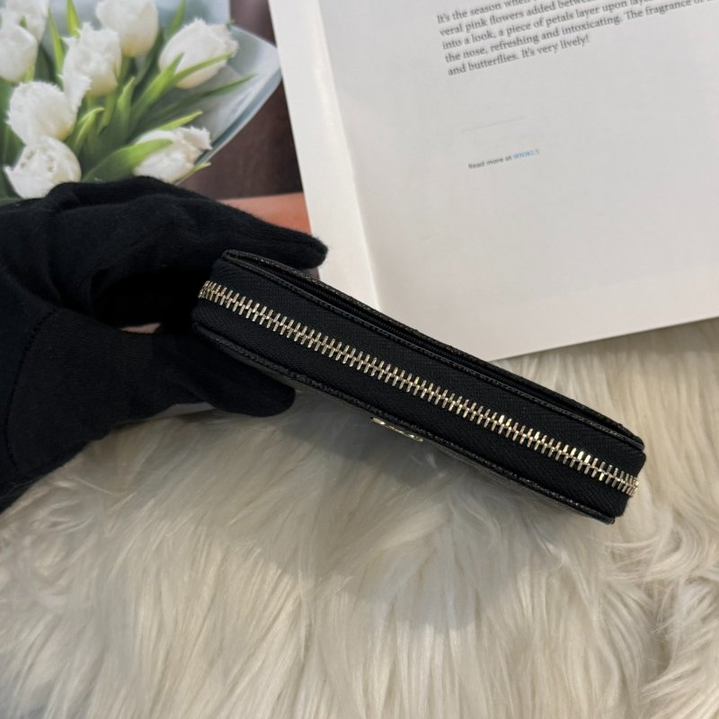 全新 香奈兒 黑淡金拉鍊卡包-7