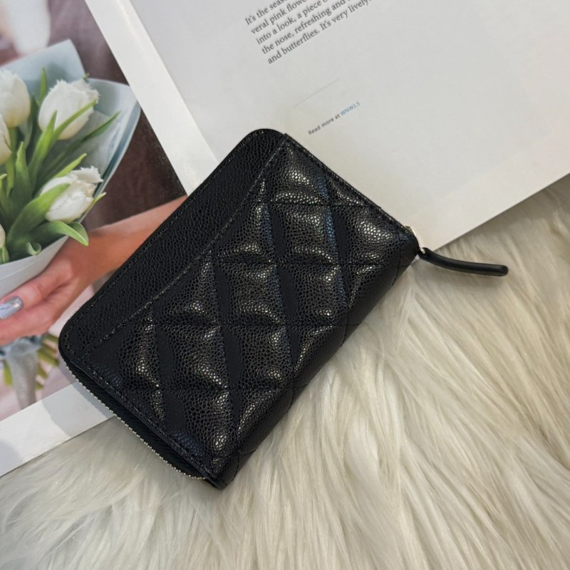 全新 香奈兒 黑淡金拉鍊卡包-9