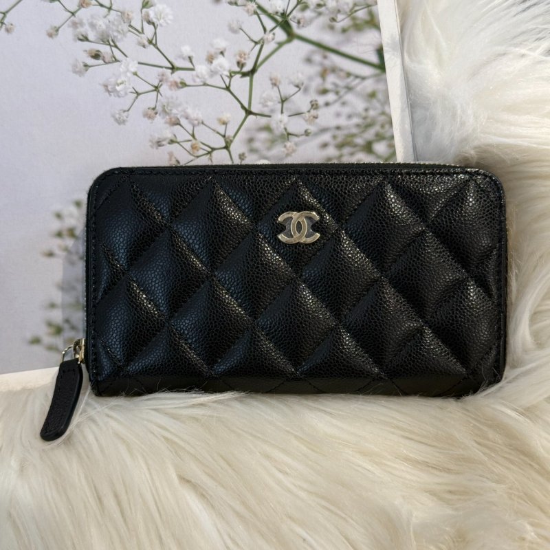 全新 香奈兒黑淡金拉鍊中夾-1