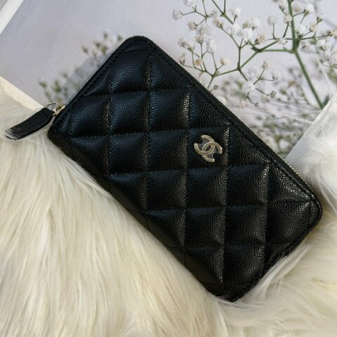 全新 香奈兒黑淡金拉鍊中夾