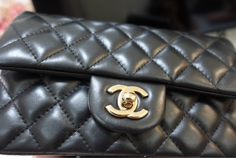 Chanel CF20 口蓋包大Mini 羊皮黑淡金扣 晶片款大全配98新-13