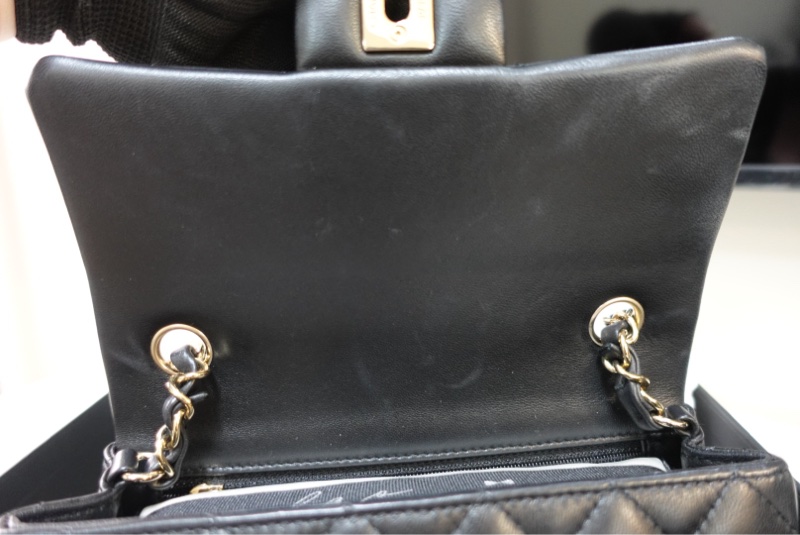 Chanel CF20 口蓋包大Mini 羊皮黑淡金扣 晶片款大全配98新-18