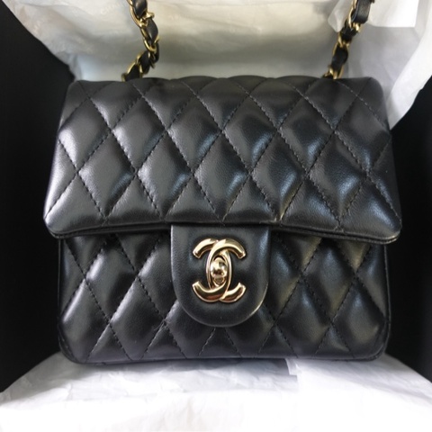 Chanel CF20 口蓋包大Mini 羊皮黑淡金扣 晶片款大全配98新