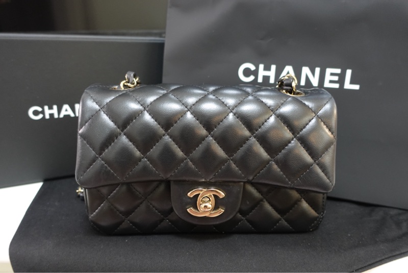 Chanel CF20 口蓋包大Mini 羊皮黑淡金扣 晶片款大全配98新-0