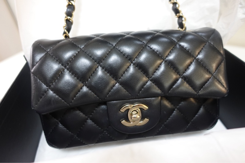 Chanel CF20 口蓋包大Mini 羊皮黑淡金扣 晶片款大全配98新-1