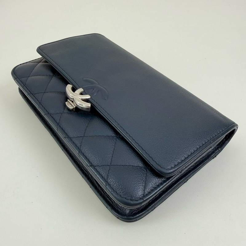 CHANEL/香奈兒 藍色菱格拼接單肩包 銀扣 尺寸:19*12cm-5