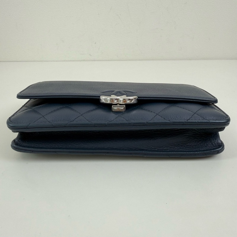 CHANEL/香奈兒 藍色菱格拼接單肩包 銀扣 尺寸:19*12cm-7