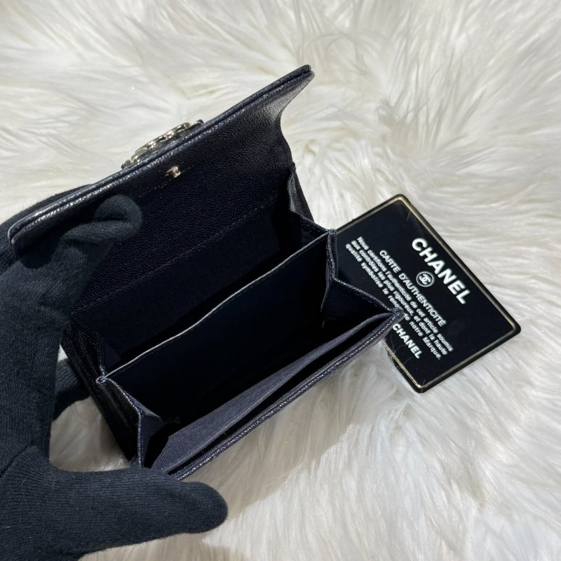 香奈兒 boy卡包金釦深藍-4
