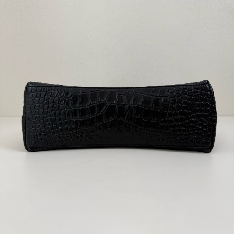 巴黎世家/Balenciaga Downtown黑色鰐魚紋壓花牛皮革單肩包 黑色亞光金屬-7